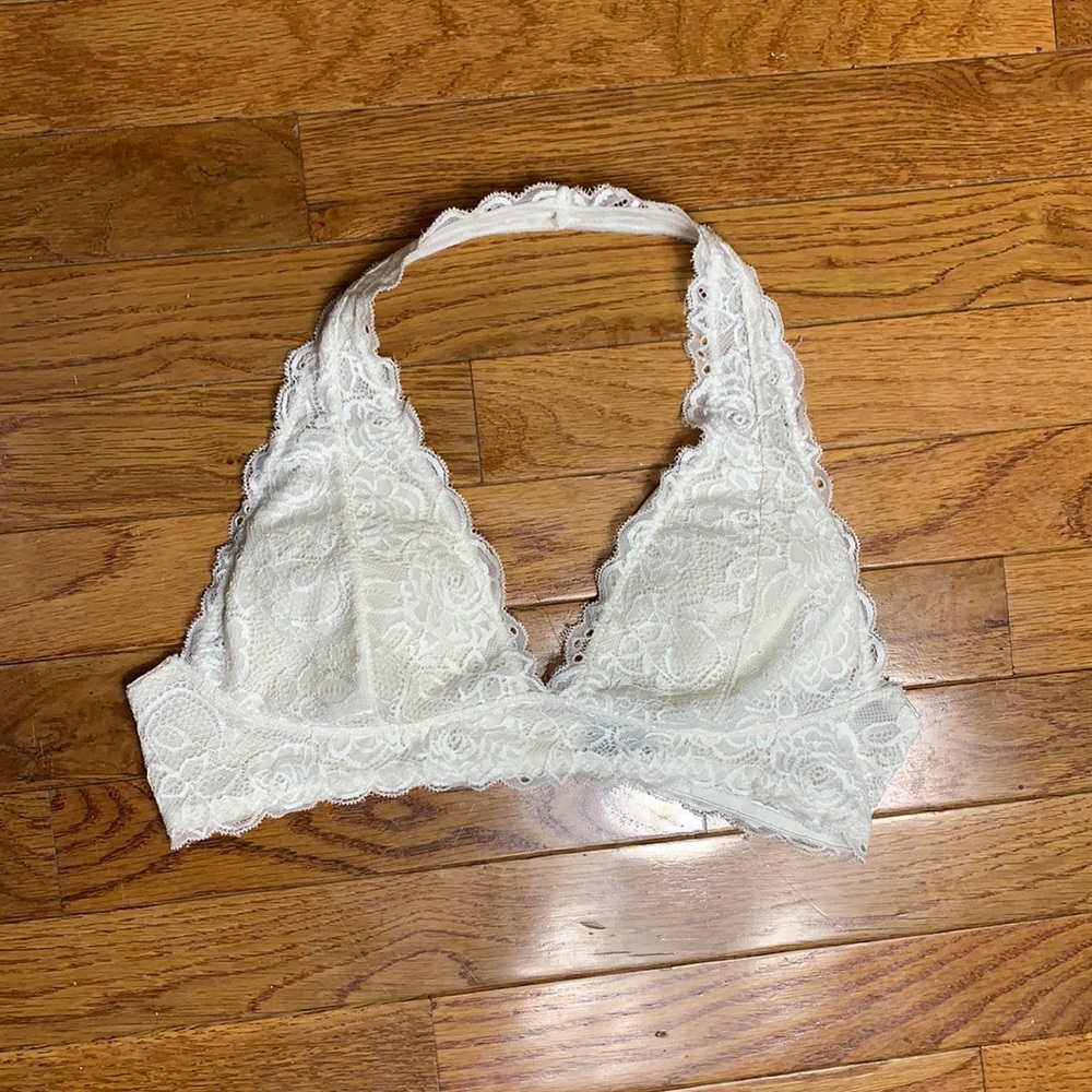 Free Press padded cream lace halter bralette small